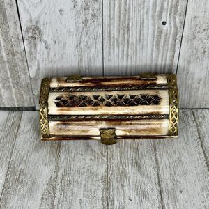 Vintage Hand Carved Moroccan Camel Bone and Brass Trinket Box